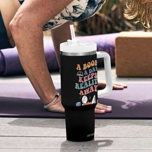 A Book A Day Keeps Reality Away Tumbler With Handle Cute Girl Book Lover TS12 Print Your Wear