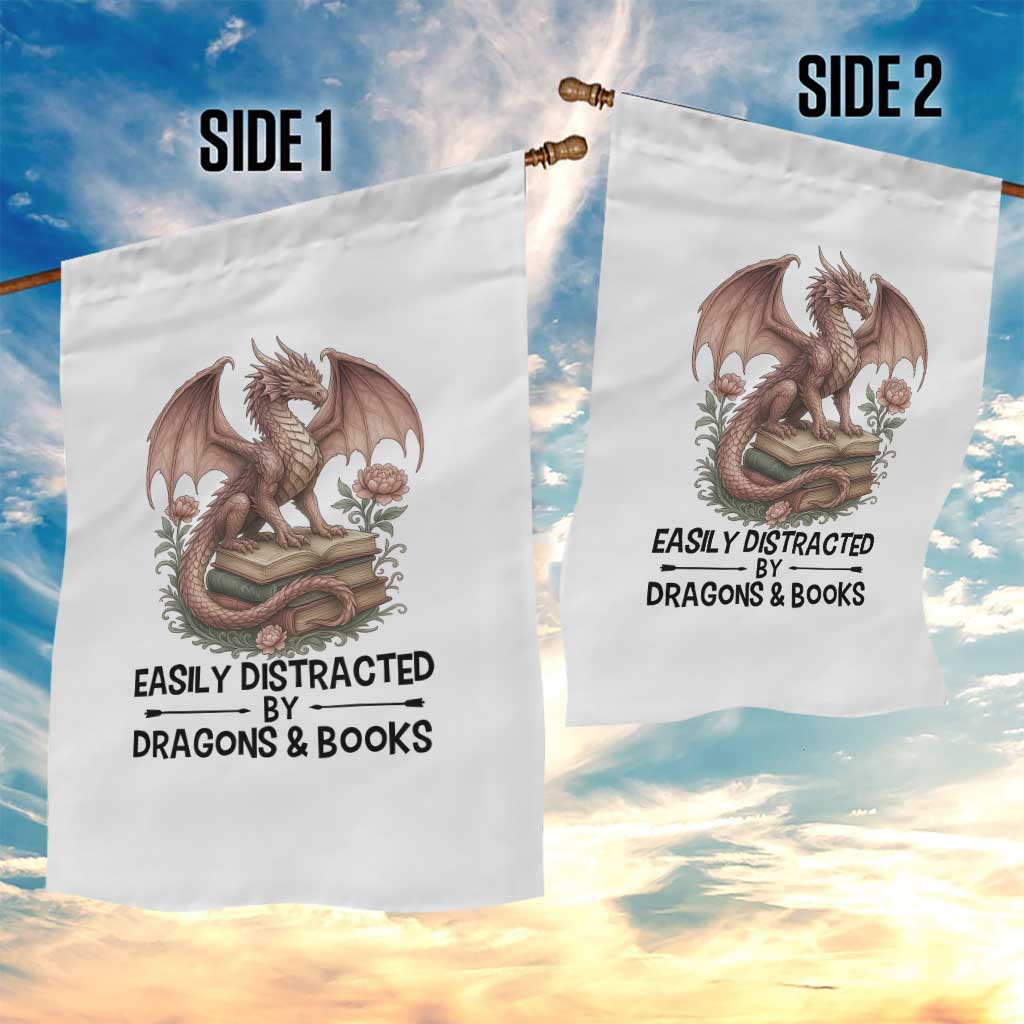 Easily Distracted By Dragon And Books Garden Flag Funny Book Lover TS12 Print Your Wear