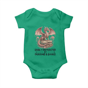 Easily Distracted By Dragon And Books Baby Onesie Funny Book Lover TS12 Irish Green Print Your Wear
