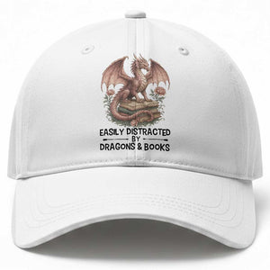 Easily Distracted By Dragon And Books Baseball Cap Funny Book Lover TS12 Print Your Wear