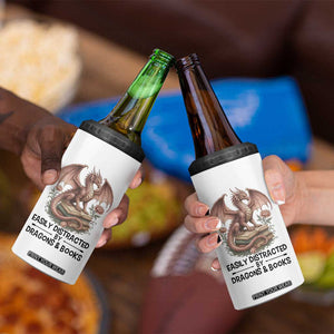 Easily Distracted By Dragon And Books 4 in 1 Can Cooler Tumbler Funny Book Lover TS12 Print Your Wear