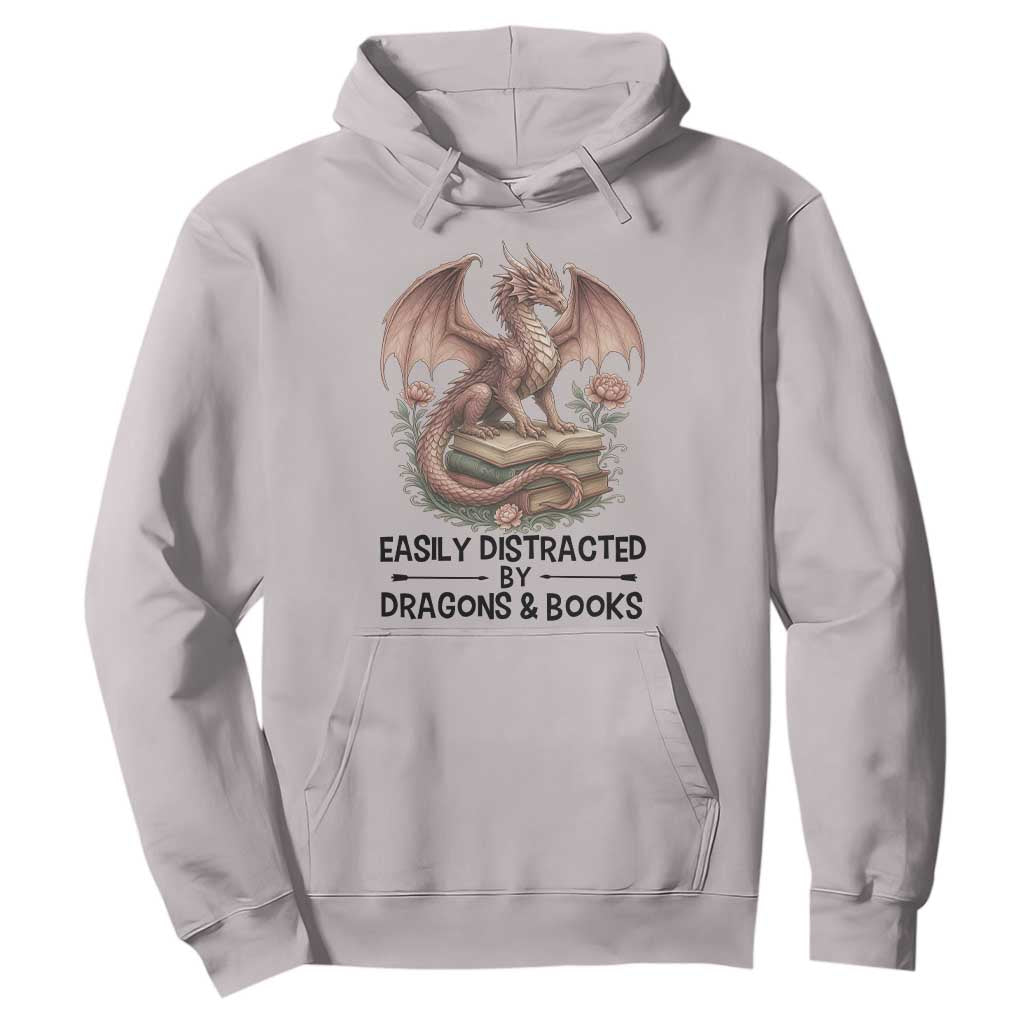 Easily Distracted By Dragon And Books Hoodie Funny Book Lover TS12 Ice Gray Print Your Wear