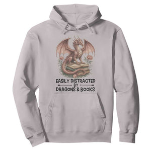 Easily Distracted By Dragon And Books Hoodie Funny Book Lover TS12 Ice Gray Print Your Wear