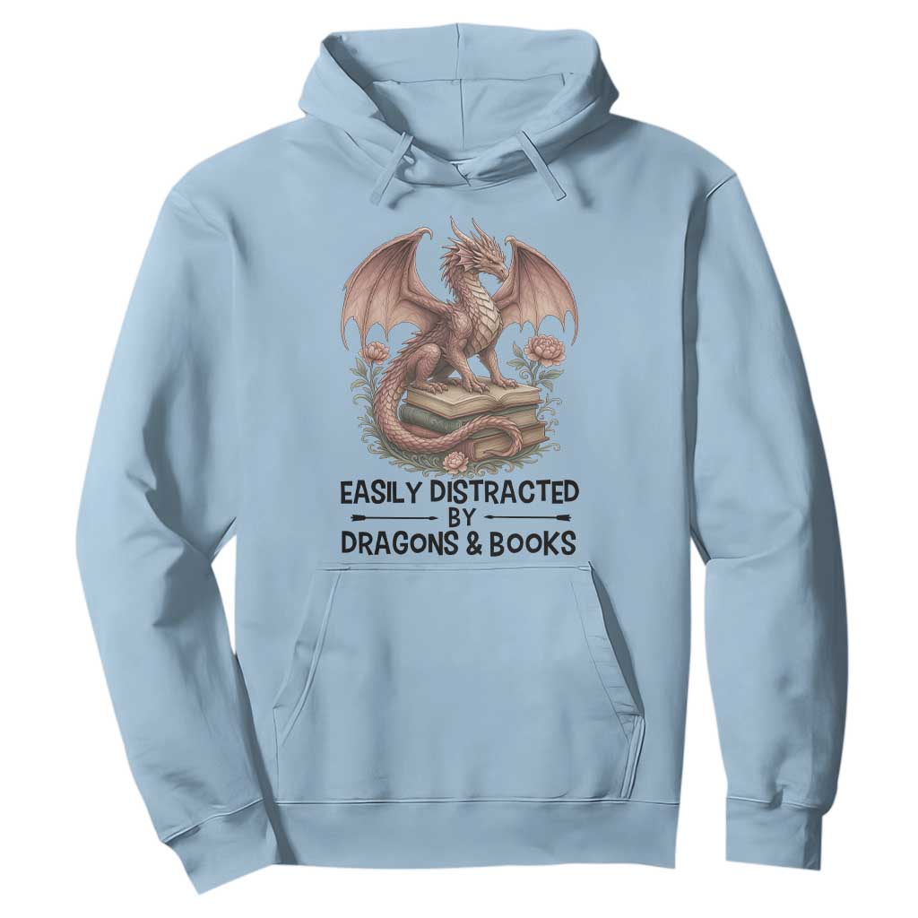 Easily Distracted By Dragon And Books Hoodie Funny Book Lover TS12 Light Blue Print Your Wear