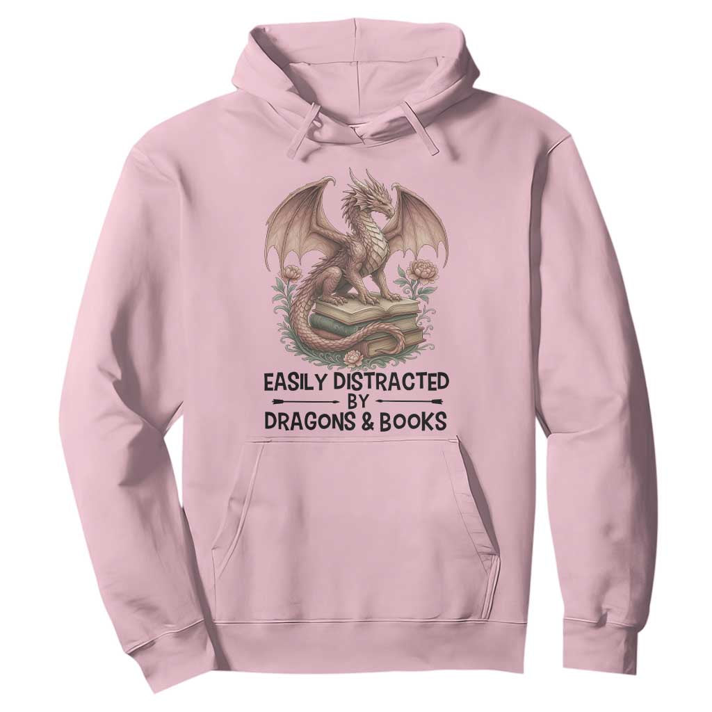 Easily Distracted By Dragon And Books Hoodie Funny Book Lover TS12 Light Pink Print Your Wear