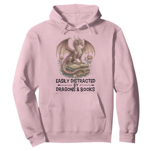 Easily Distracted By Dragon And Books Hoodie Funny Book Lover TS12 Light Pink Print Your Wear