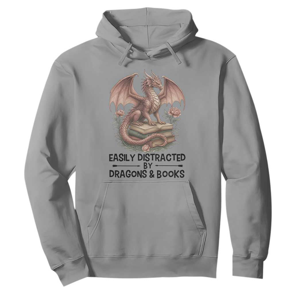 Easily Distracted By Dragon And Books Hoodie Funny Book Lover TS12 Sport Gray Print Your Wear