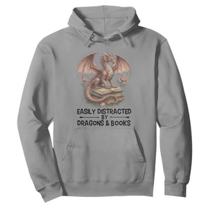 Easily Distracted By Dragon And Books Hoodie Funny Book Lover TS12 Sport Gray Print Your Wear