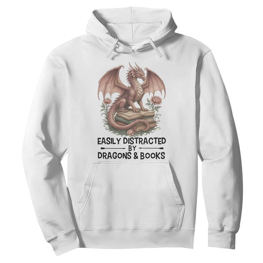 Easily Distracted By Dragon And Books Hoodie Funny Book Lover TS12 White Print Your Wear