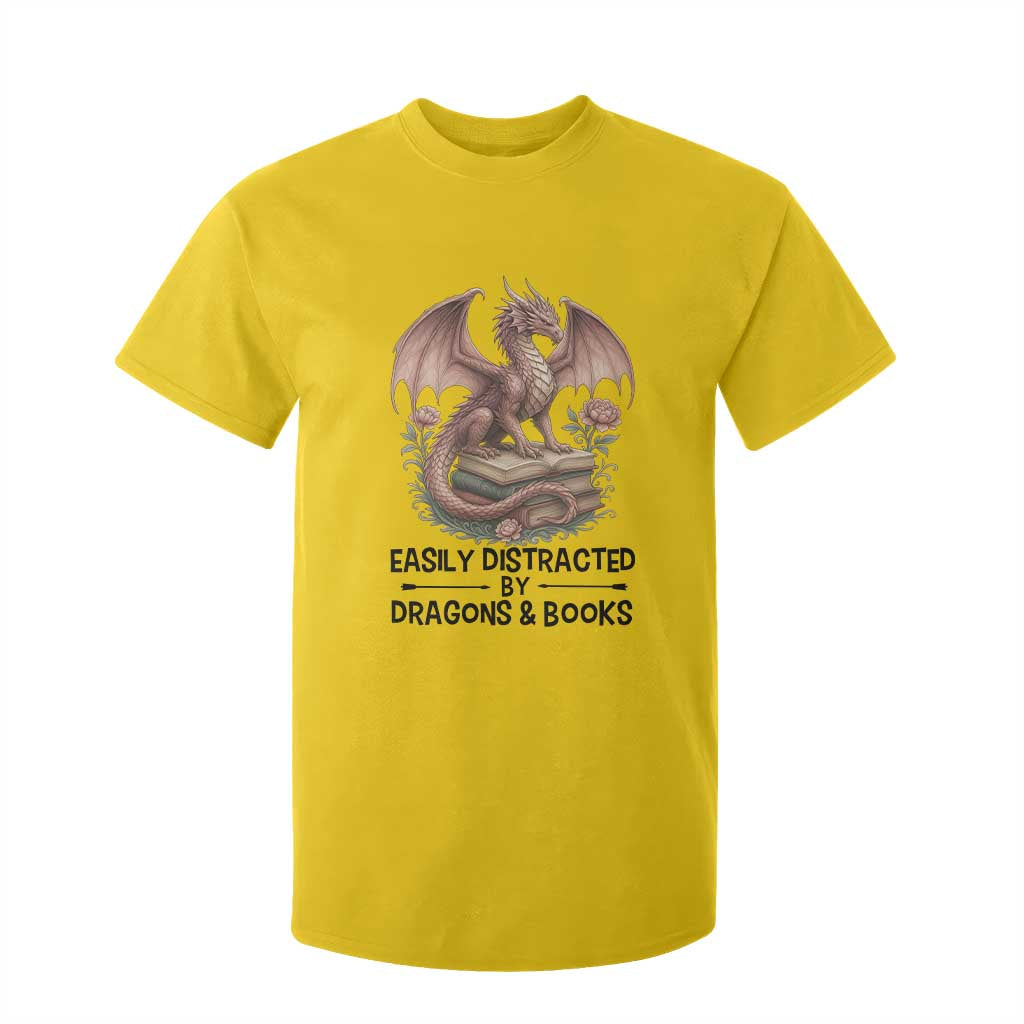 Easily Distracted By Dragon And Books T Shirt For Kid Funny Book Lover TS12 Daisy Print Your Wear