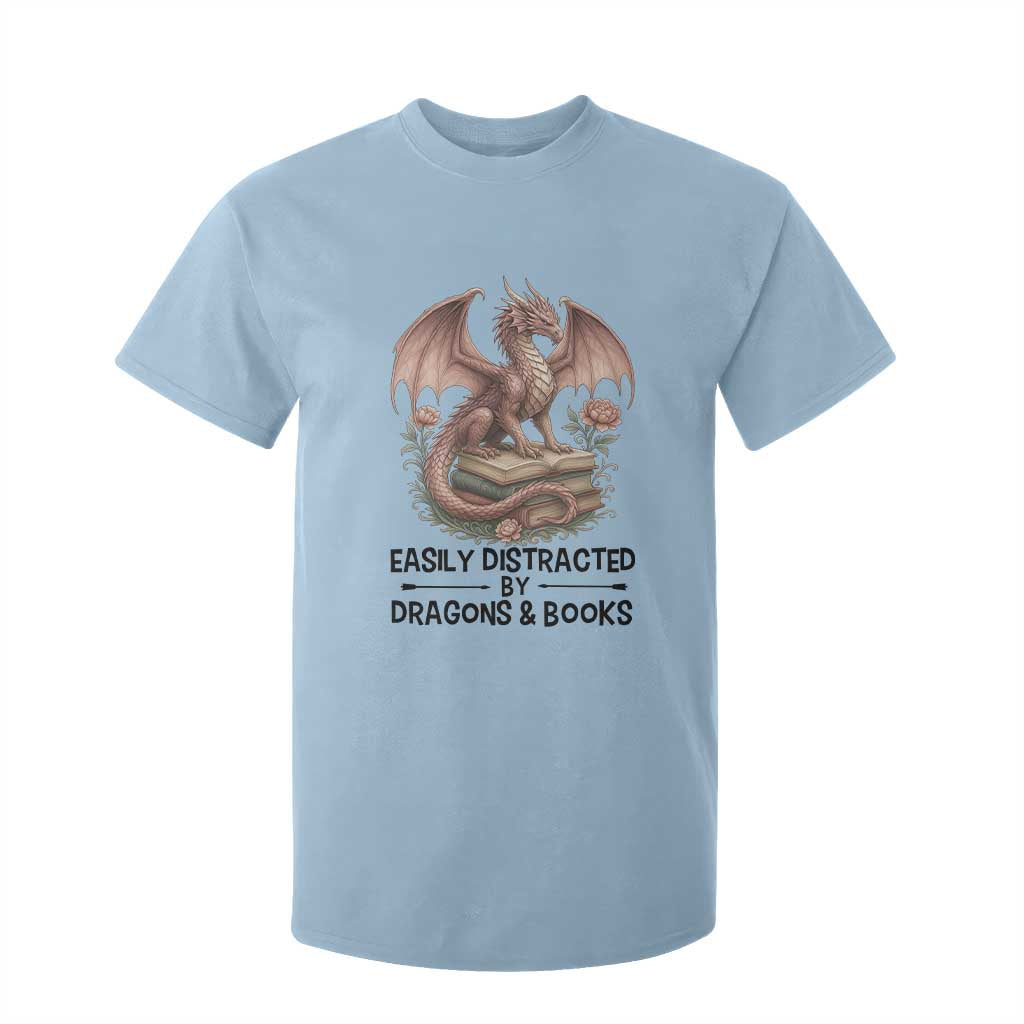Easily Distracted By Dragon And Books T Shirt For Kid Funny Book Lover TS12 Light Blue Print Your Wear