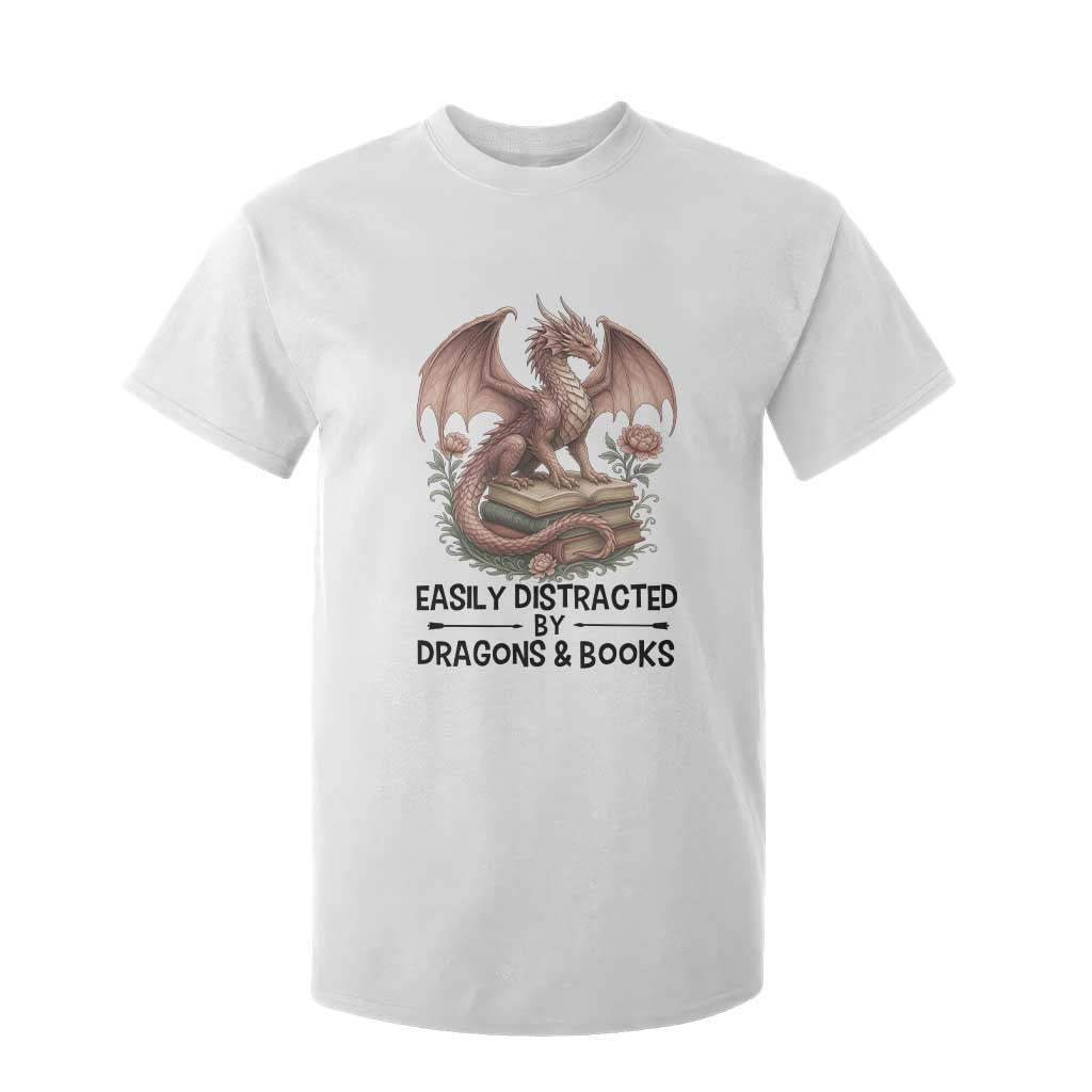 Easily Distracted By Dragon And Books T Shirt For Kid Funny Book Lover TS12 White Print Your Wear