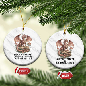 Easily Distracted By Dragon And Books Ceramic Ornament Funny Book Lover TS12 1pc White Marble Print Your Wear