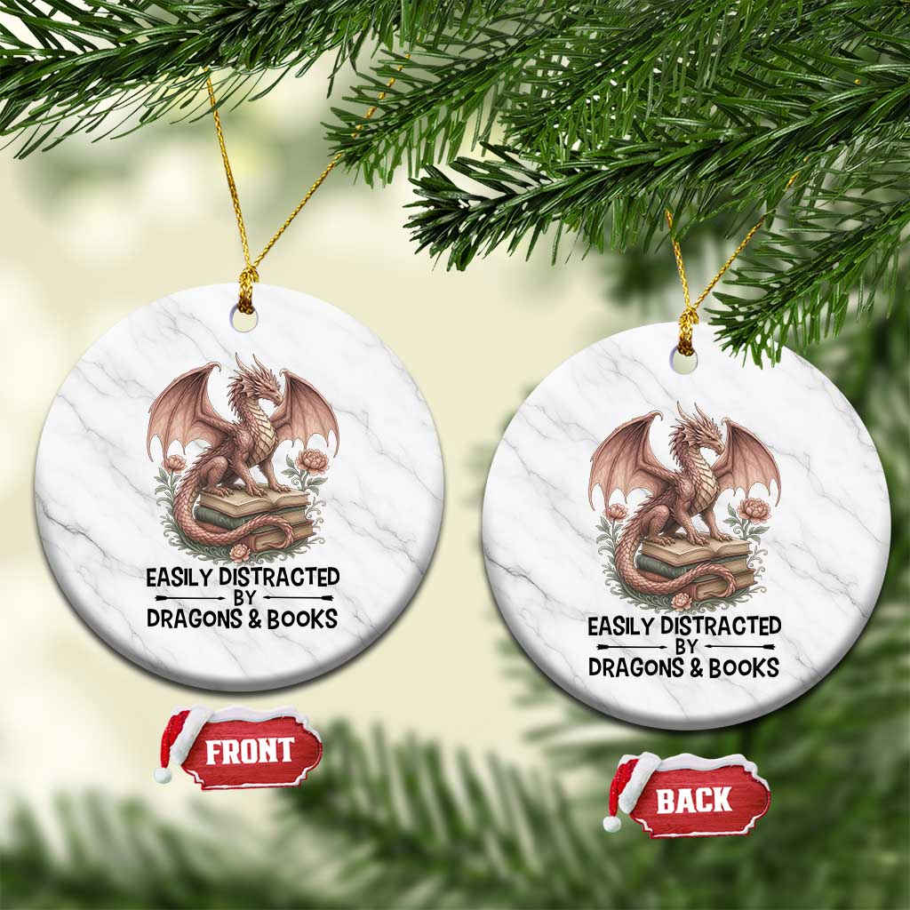 Easily Distracted By Dragon And Books Ceramic Ornament Funny Book Lover TS12 1pc White Marble Print Your Wear