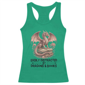 Easily Distracted By Dragon And Books Racerback Tank Top Funny Book Lover TS12 Irish Green Print Your Wear