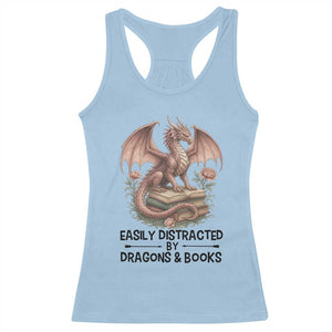 Easily Distracted By Dragon And Books Racerback Tank Top Funny Book Lover TS12 Light Blue Print Your Wear