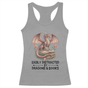 Easily Distracted By Dragon And Books Racerback Tank Top Funny Book Lover TS12 Sport Gray Print Your Wear