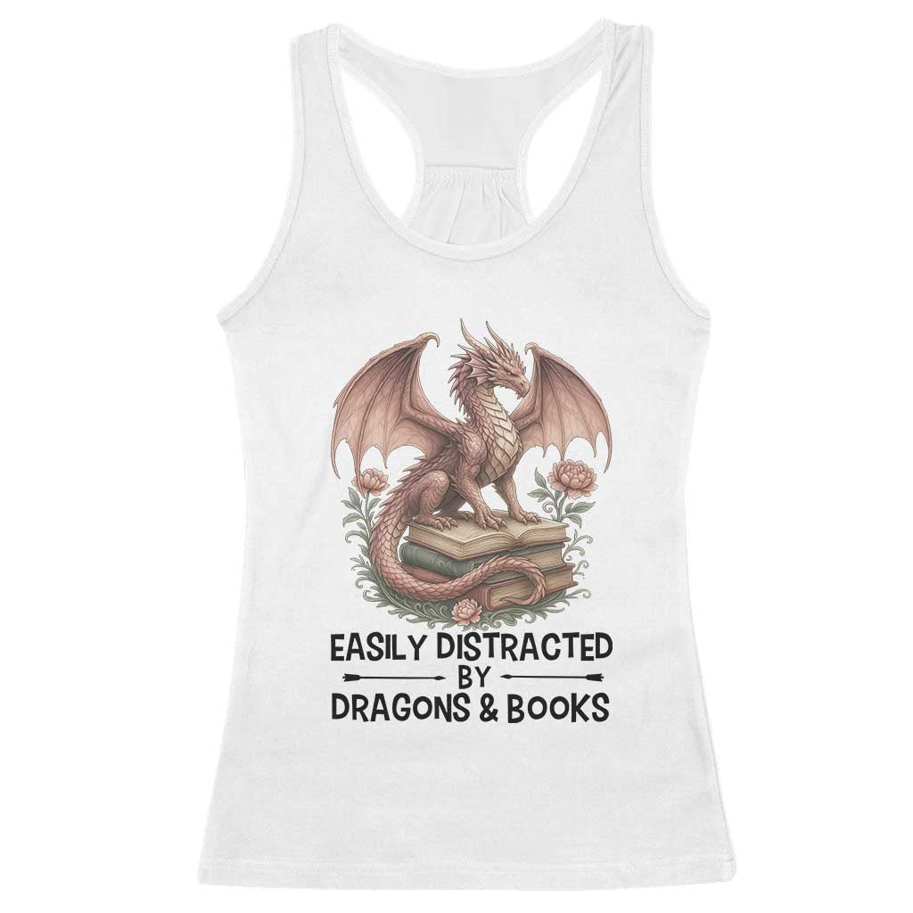 Easily Distracted By Dragon And Books Racerback Tank Top Funny Book Lover TS12 White Print Your Wear