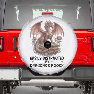 Easily Distracted By Dragon And Books Spare Tire Cover Funny Book Lover TS12 White Print Your Wear