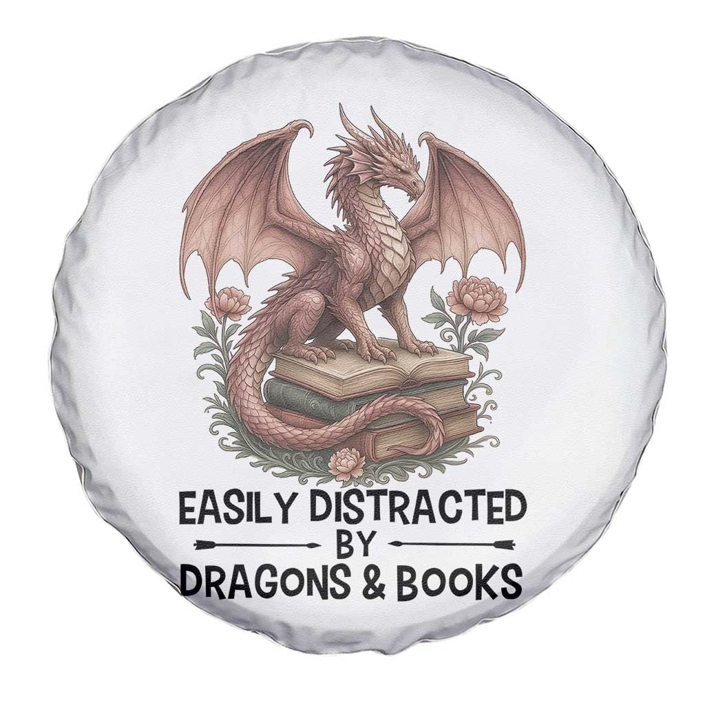 Easily Distracted By Dragon And Books Spare Tire Cover Funny Book Lover TS12 Print Your Wear