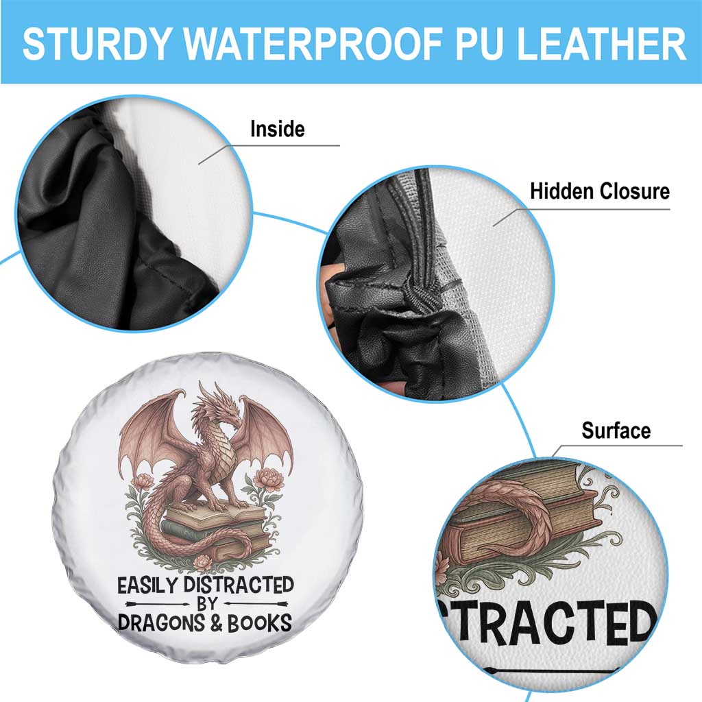 Easily Distracted By Dragon And Books Spare Tire Cover Funny Book Lover TS12 Print Your Wear