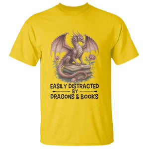 Easily Distracted By Dragon And Books T Shirt Funny Book Lover TS12 Daisy Print Your Wear