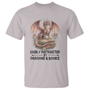 Easily Distracted By Dragon And Books T Shirt Funny Book Lover TS12 Ice Gray Print Your Wear