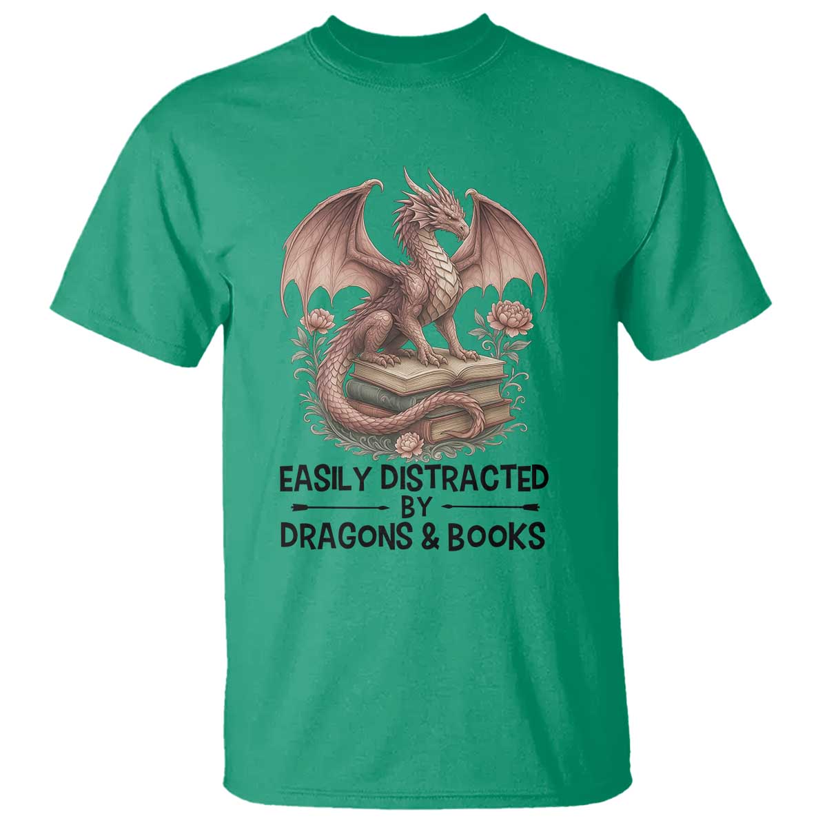 Easily Distracted By Dragon And Books T Shirt Funny Book Lover TS12 Irish Green Print Your Wear