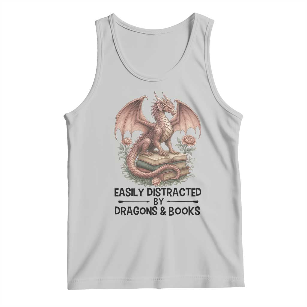 Easily Distracted By Dragon And Books Tank Top Funny Book Lover TS12 Ash Print Your Wear