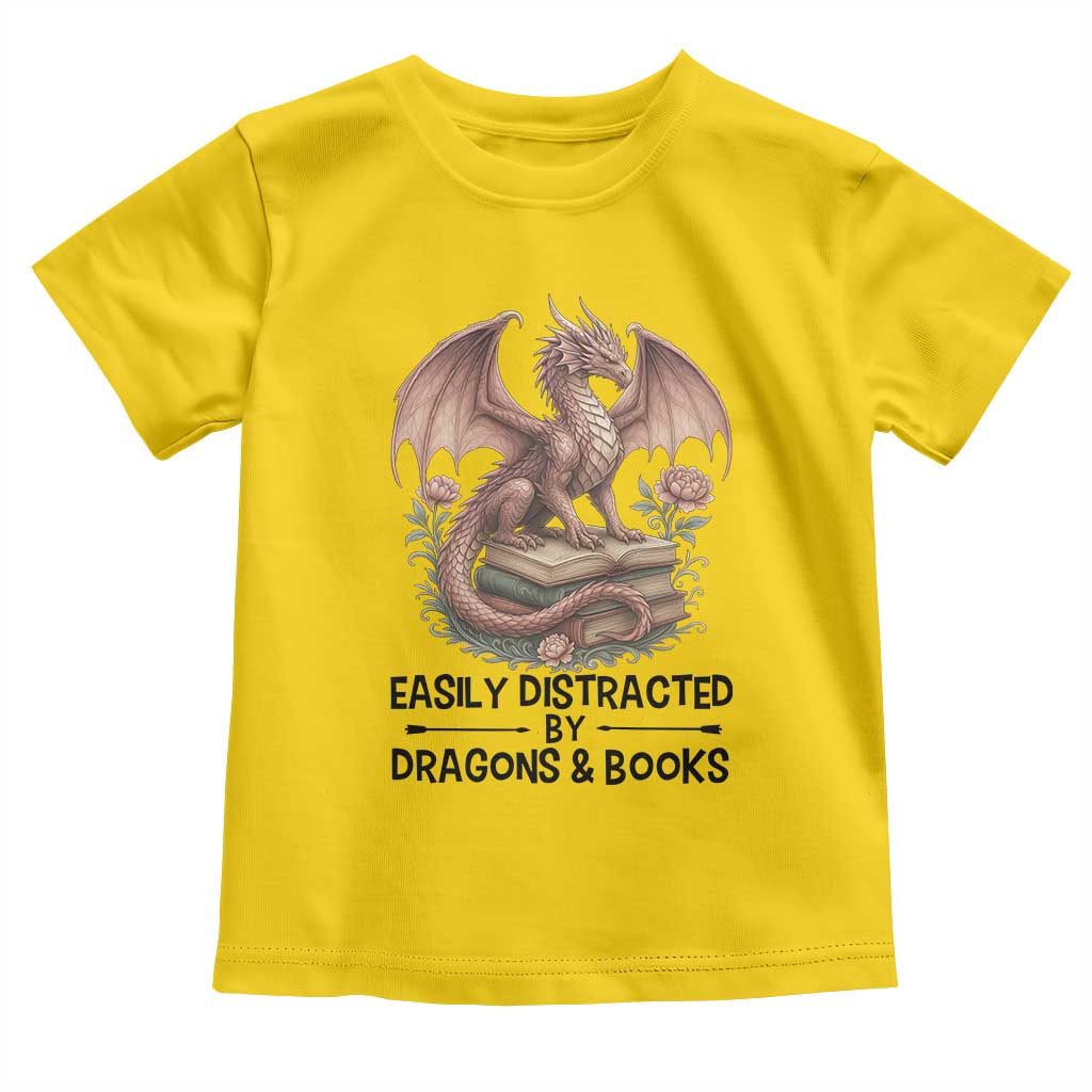 Easily Distracted By Dragon And Books Toddler T Shirt Funny Book Lover TS12 Daisy Print Your Wear