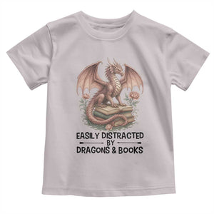 Easily Distracted By Dragon And Books Toddler T Shirt Funny Book Lover TS12 Ice Gray Print Your Wear