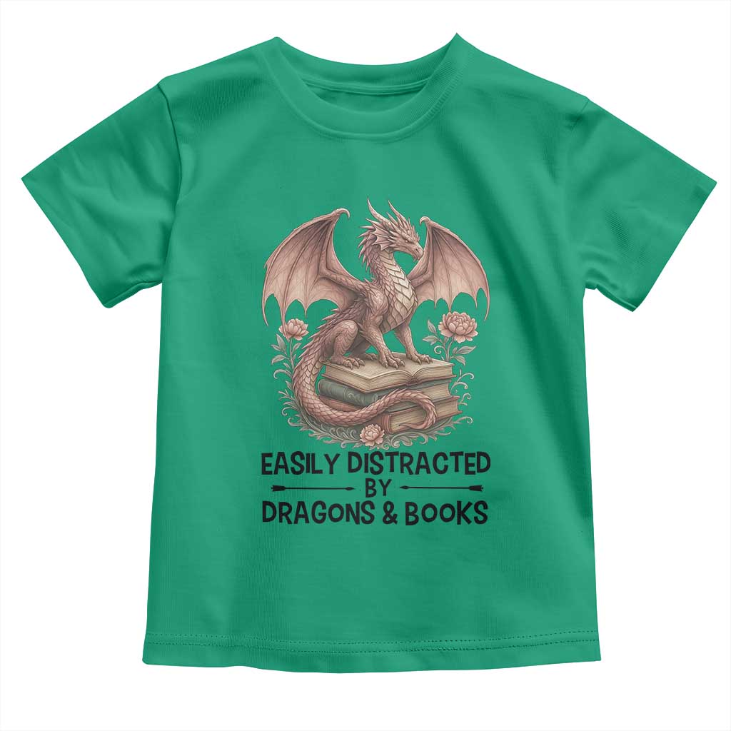 Easily Distracted By Dragon And Books Toddler T Shirt Funny Book Lover TS12 Irish Green Print Your Wear