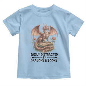 Easily Distracted By Dragon And Books Toddler T Shirt Funny Book Lover TS12 Light Blue Print Your Wear