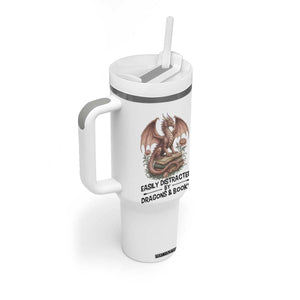 Easily Distracted By Dragon And Books Tumbler With Handle Funny Book Lover TS12 Print Your Wear