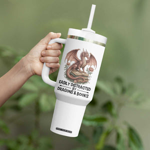 Easily Distracted By Dragon And Books Tumbler With Handle Funny Book Lover TS12 Print Your Wear