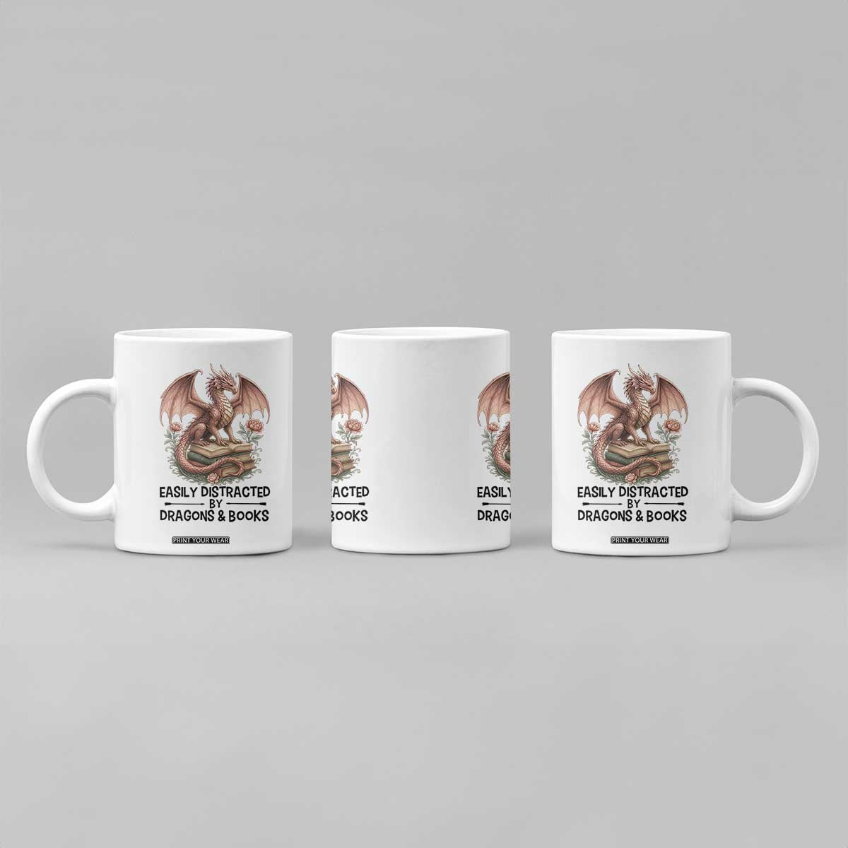 Easily Distracted By Dragon And Books Coffee Mug Funny Book Lover TS12 Print Your Wear
