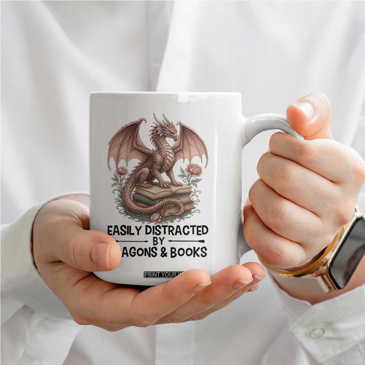 Easily Distracted By Dragon And Books Coffee Mug Funny Book Lover TS12 Print Your Wear