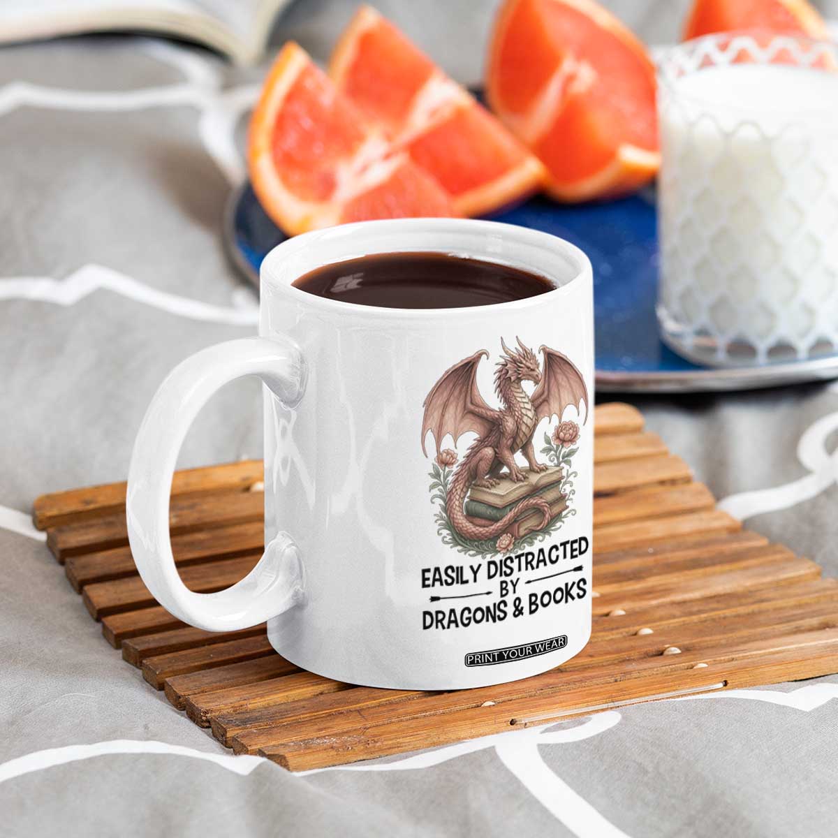 Easily Distracted By Dragon And Books Coffee Mug Funny Book Lover TS12 Print Your Wear