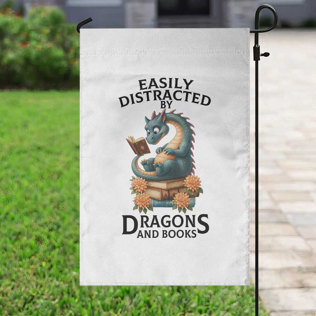 Easily Distracted By Dragon And Books Garden Flag Cute Book Lover Gift TS12 Print Your Wear