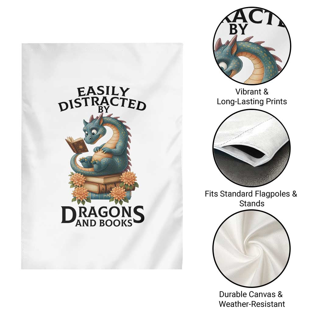 Easily Distracted By Dragon And Books Garden Flag Cute Book Lover Gift TS12 Print Your Wear