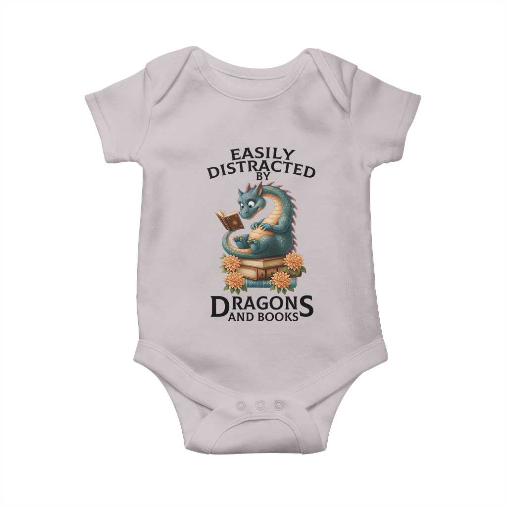 Easily Distracted By Dragon And Books Baby Onesie Cute Book Lover Gift TS12 Ice Gray Print Your Wear
