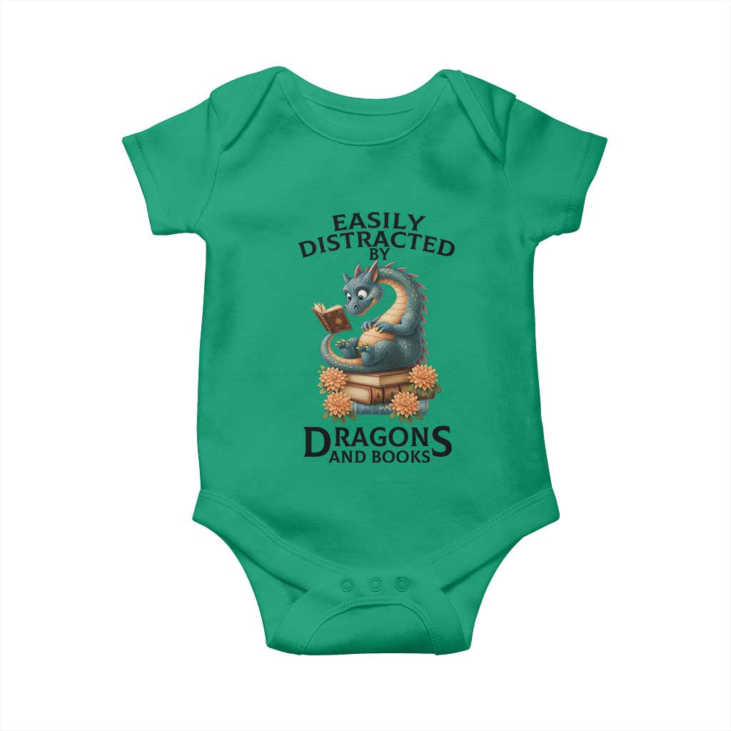 Easily Distracted By Dragon And Books Baby Onesie Cute Book Lover Gift TS12 Irish Green Print Your Wear