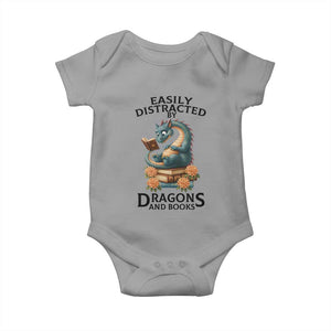 Easily Distracted By Dragon And Books Baby Onesie Cute Book Lover Gift TS12 Sport Gray Print Your Wear