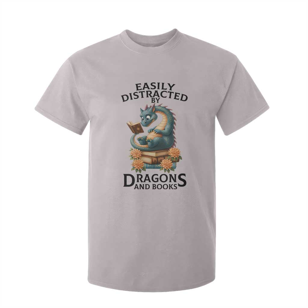 Easily Distracted By Dragon And Books T Shirt For Kid Cute Book Lover Gift TS12 Ice Gray Print Your Wear