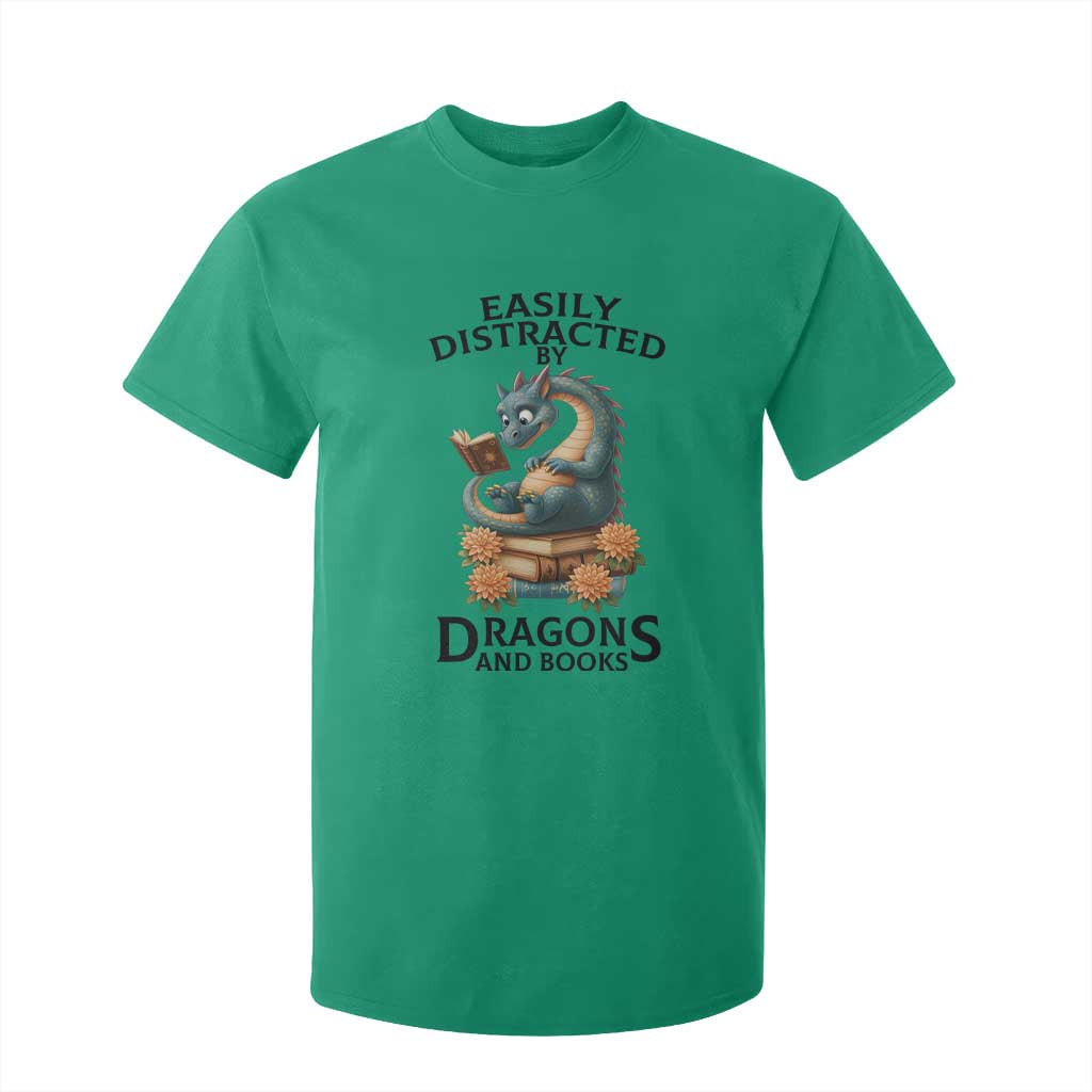 Easily Distracted By Dragon And Books T Shirt For Kid Cute Book Lover Gift TS12 Irish Green Print Your Wear