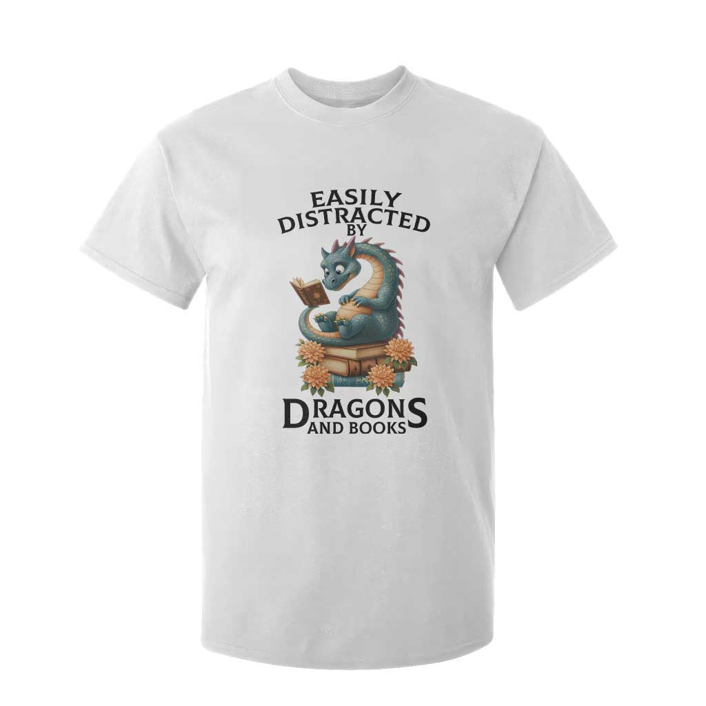 Easily Distracted By Dragon And Books T Shirt For Kid Cute Book Lover Gift TS12 White Print Your Wear