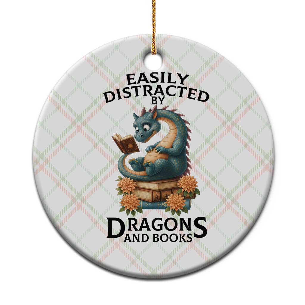 Easily Distracted By Dragon And Books Ceramic Ornament Cute Book Lover Gift TS12 1pc Christmas Plaid Print Your Wear