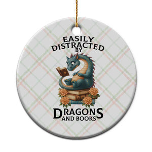 Easily Distracted By Dragon And Books Ceramic Ornament Cute Book Lover Gift TS12 1pc Christmas Plaid Print Your Wear