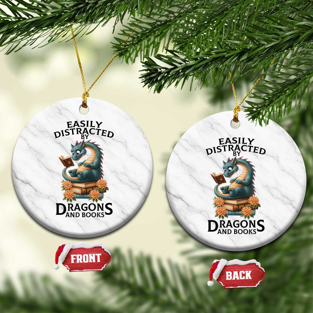 Easily Distracted By Dragon And Books Ceramic Ornament Cute Book Lover Gift TS12 1pc White Marble Print Your Wear