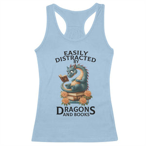 Easily Distracted By Dragon And Books Racerback Tank Top Cute Book Lover Gift TS12 Light Blue Print Your Wear